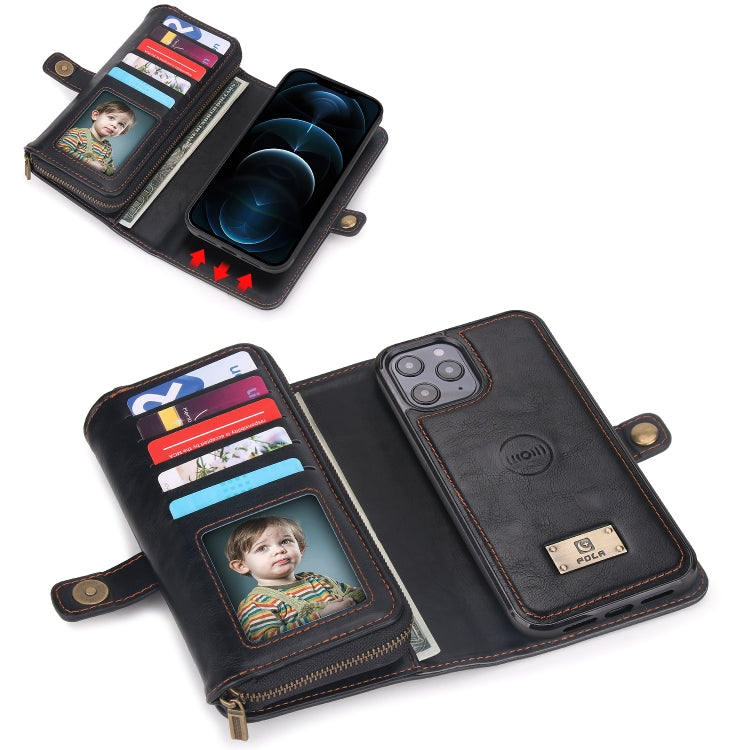 For iPhone 12 Pro Multi-functional Zipper Wallet Leather Phone Case(Black) - iPhone 12 / 12 Pro Cases by buy2fix | Online Shopping UK | buy2fix