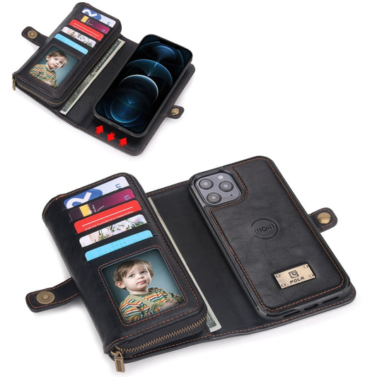 For iPhone 12 Pro Multi-functional Zipper Wallet Leather Phone Case(Black) - iPhone 12 / 12 Pro Cases by buy2fix | Online Shopping UK | buy2fix