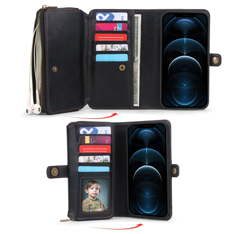 For iPhone 12 Pro Multi-functional Zipper Wallet Leather Phone Case(Black) - iPhone 12 / 12 Pro Cases by buy2fix | Online Shopping UK | buy2fix