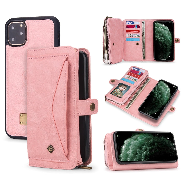For iPhone 11 Pro Multi-functional Zipper Wallet Leather Phone Case(Pink) - iPhone 11 Pro Cases by buy2fix | Online Shopping UK | buy2fix
