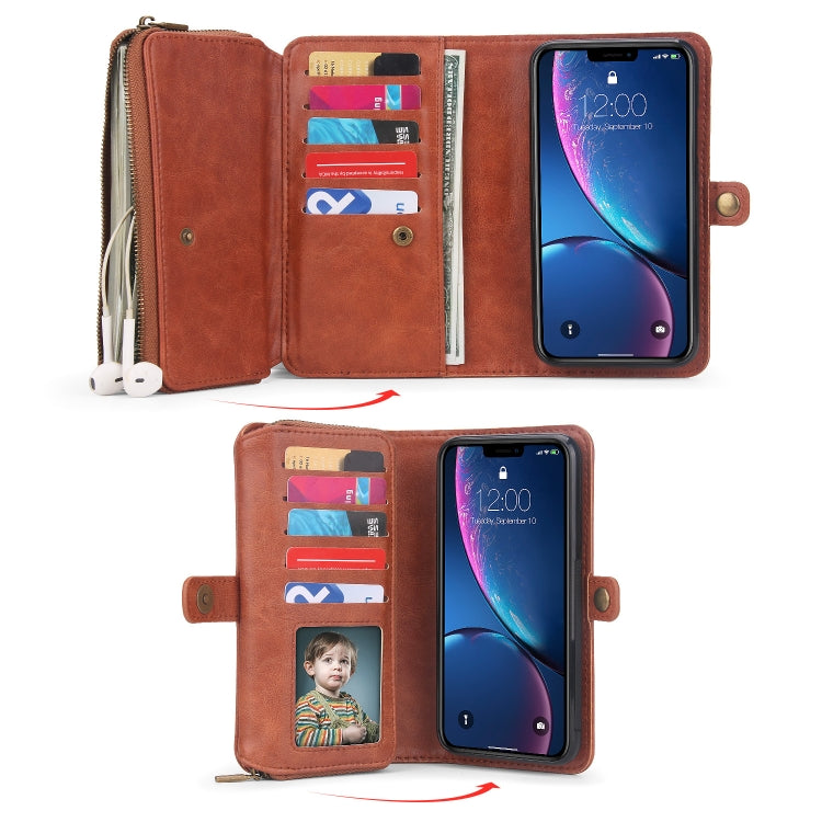 For iPhone XR Multi-functional Zipper Wallet Leather Phone Case(Brown) - More iPhone Cases by buy2fix | Online Shopping UK | buy2fix
