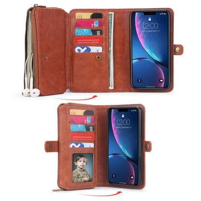 For iPhone XR Multi-functional Zipper Wallet Leather Phone Case(Brown) - More iPhone Cases by buy2fix | Online Shopping UK | buy2fix