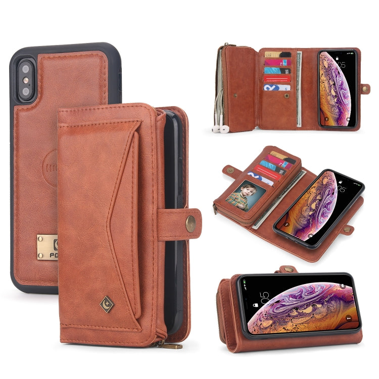 For iPhone X / XS Multi-functional Zipper Wallet Leather Phone Case(Brown) - More iPhone Cases by buy2fix | Online Shopping UK | buy2fix