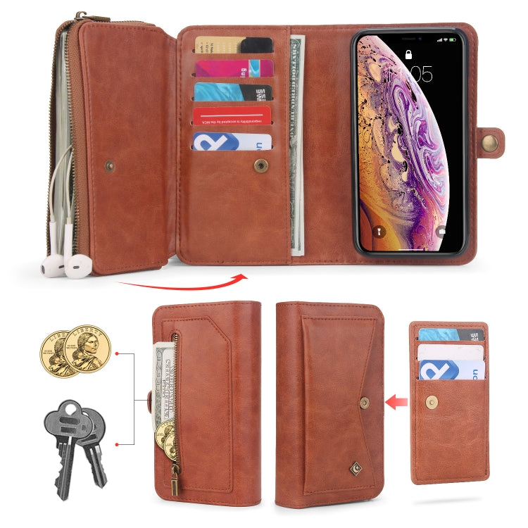 For iPhone X / XS Multi-functional Zipper Wallet Leather Phone Case(Brown) - More iPhone Cases by buy2fix | Online Shopping UK | buy2fix