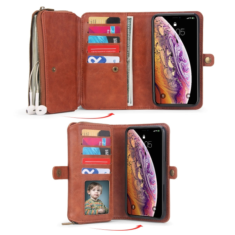 For iPhone X / XS Multi-functional Zipper Wallet Leather Phone Case(Brown) - More iPhone Cases by buy2fix | Online Shopping UK | buy2fix