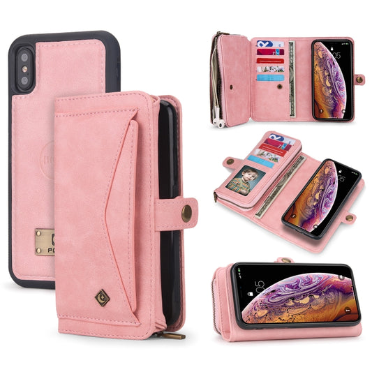 For iPhone X / XS Multi-functional Zipper Wallet Leather Phone Case(Pink) - More iPhone Cases by buy2fix | Online Shopping UK | buy2fix