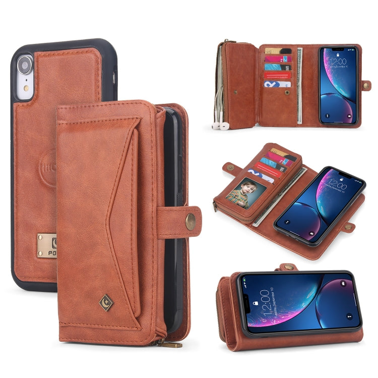 For iPhone XS Max Multi-functional Zipper Wallet Leather Phone Case(Brown) - More iPhone Cases by buy2fix | Online Shopping UK | buy2fix