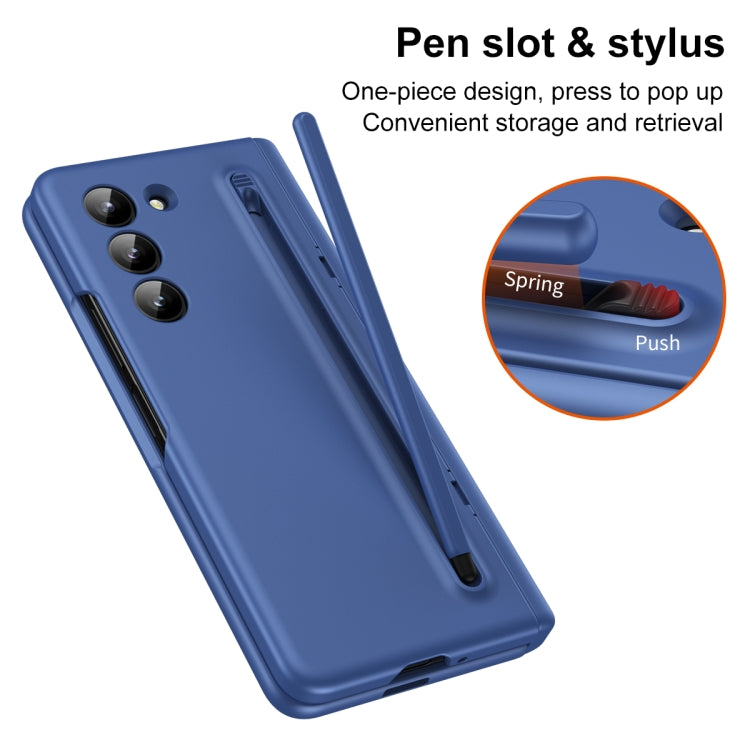 For Samsung Galaxy Z Fold5 5G Long Chi Grain Leather Shockproof Phone Case, No Pen(Blue) - Galaxy Z Fold5 Cases by buy2fix | Online Shopping UK | buy2fix