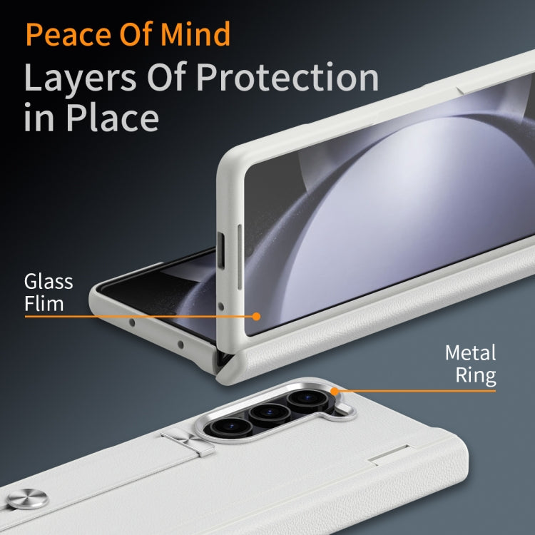 For Samsung Galaxy Z Fold5 5G Wristband Holder Grain Leather Folding Phone Case(White) - Galaxy Z Fold5 Cases by buy2fix | Online Shopping UK | buy2fix