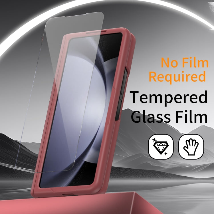 For Samsung Galaxy Z Fold5 5G Wristband Holder Grain Leather Folding Phone Case(Red) - Galaxy Z Fold5 Cases by buy2fix | Online Shopping UK | buy2fix