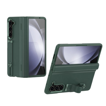 For Samsung Galaxy Z Fold5 5G Wristband Holder Grain Leather Folding Phone Case(Green) - Galaxy Z Fold5 Cases by buy2fix | Online Shopping UK | buy2fix