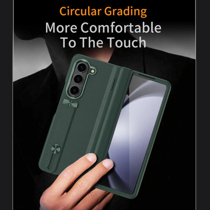 For Samsung Galaxy Z Fold5 5G Wristband Holder Grain Leather Folding Phone Case(Green) - Galaxy Z Fold5 Cases by buy2fix | Online Shopping UK | buy2fix