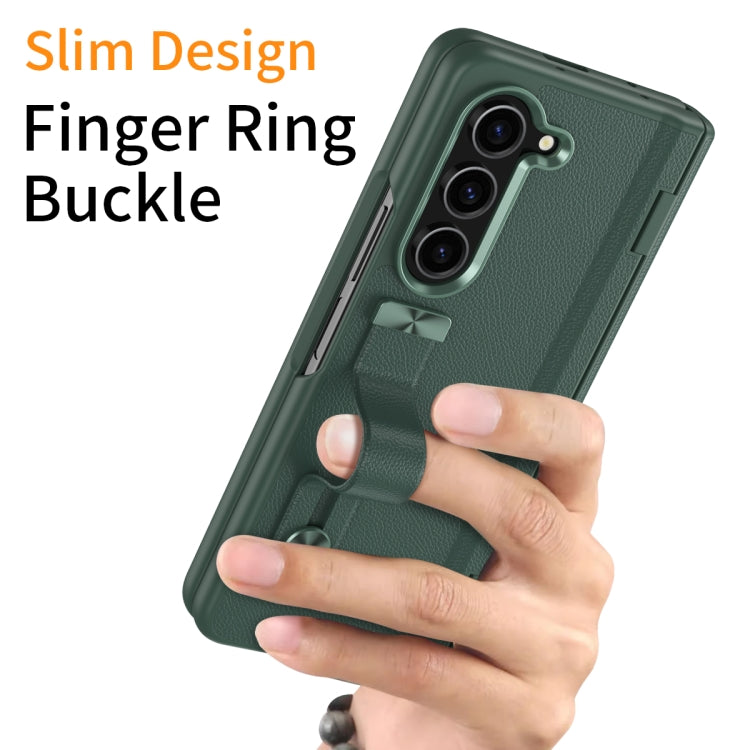 For Samsung Galaxy Z Fold5 5G Wristband Holder Grain Leather Folding Phone Case(Green) - Galaxy Z Fold5 Cases by buy2fix | Online Shopping UK | buy2fix