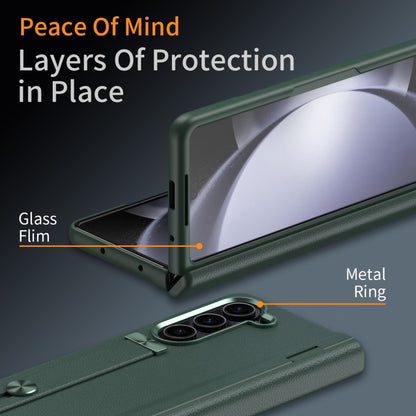 For Samsung Galaxy Z Fold5 5G Wristband Holder Grain Leather Folding Phone Case(Green) - Galaxy Z Fold5 Cases by buy2fix | Online Shopping UK | buy2fix