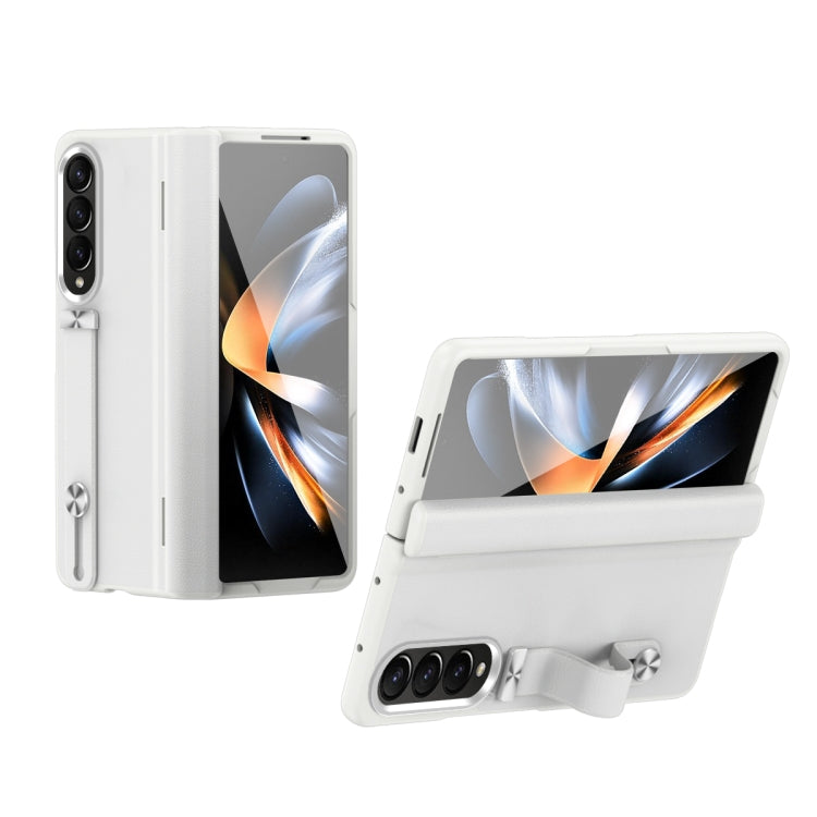 For Samsung Galaxy Z Fold4 Wristband Holder Grain Leather Folding Phone Case(White) - Galaxy Z Fold4 5G Cases by buy2fix | Online Shopping UK | buy2fix