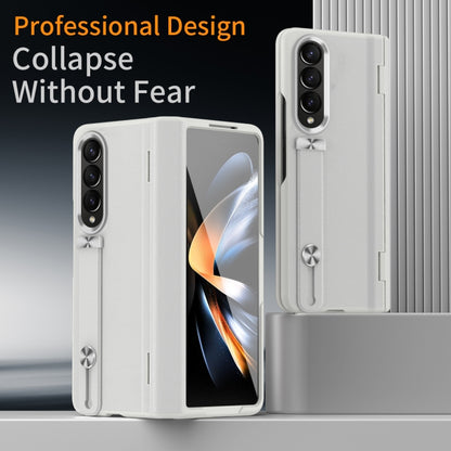 For Samsung Galaxy Z Fold4 Wristband Holder Grain Leather Folding Phone Case(White) - Galaxy Z Fold4 5G Cases by buy2fix | Online Shopping UK | buy2fix