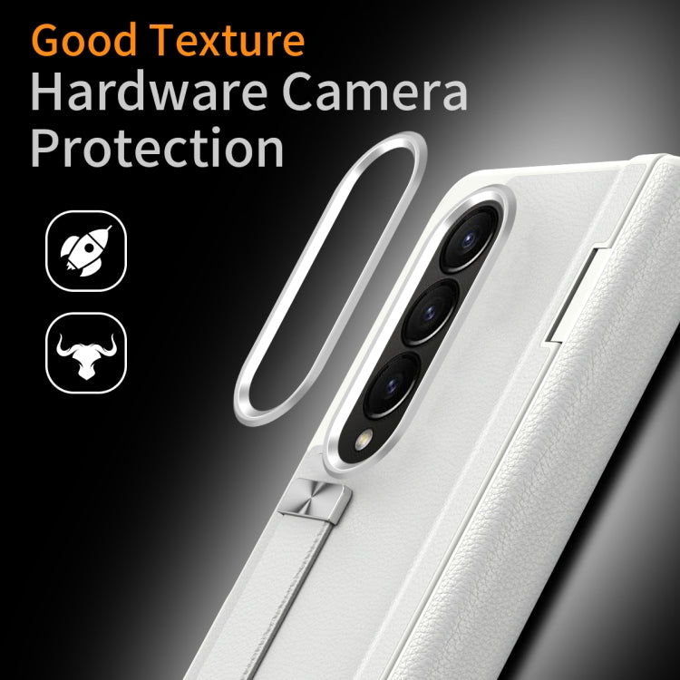 For Samsung Galaxy Z Fold4 Wristband Holder Grain Leather Folding Phone Case(White) - Galaxy Z Fold4 5G Cases by buy2fix | Online Shopping UK | buy2fix