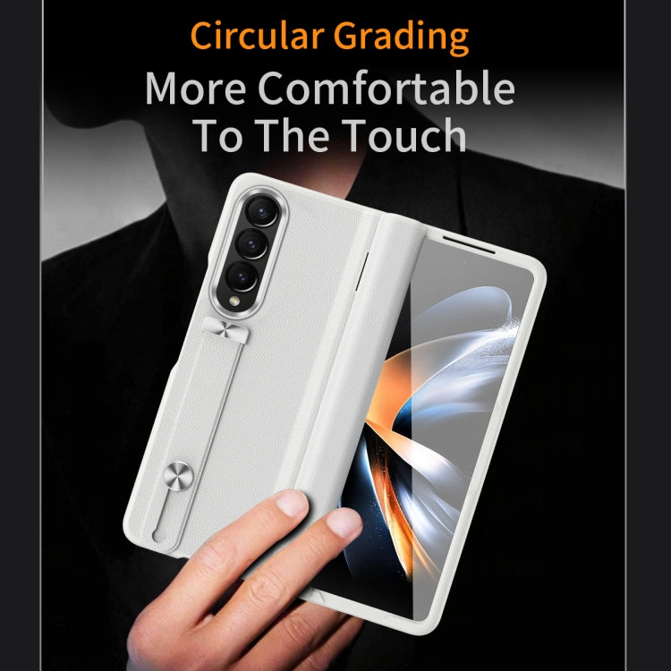 For Samsung Galaxy Z Fold4 Wristband Holder Grain Leather Folding Phone Case(White) - Galaxy Z Fold4 5G Cases by buy2fix | Online Shopping UK | buy2fix