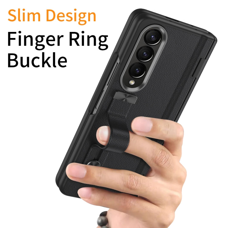 For Samsung Galaxy Z Fold4 Wristband Holder Grain Leather Folding Phone Case(Black) - Galaxy Z Fold4 5G Cases by buy2fix | Online Shopping UK | buy2fix