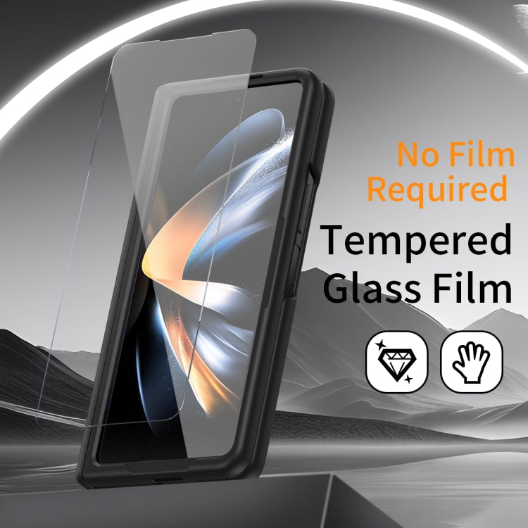 For Samsung Galaxy Z Fold4 Wristband Holder Grain Leather Folding Phone Case(Black) - Galaxy Z Fold4 5G Cases by buy2fix | Online Shopping UK | buy2fix