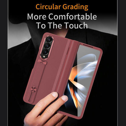 For Samsung Galaxy Z Fold4 Wristband Holder Grain Leather Folding Phone Case(Red) - Galaxy Z Fold4 5G Cases by buy2fix | Online Shopping UK | buy2fix