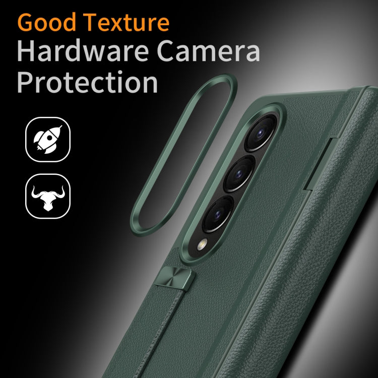 For Samsung Galaxy Z Fold4 Wristband Holder Grain Leather Folding Phone Case(Green) - Galaxy Z Fold4 5G Cases by buy2fix | Online Shopping UK | buy2fix