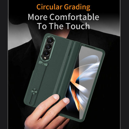 For Samsung Galaxy Z Fold4 Wristband Holder Grain Leather Folding Phone Case(Green) - Galaxy Z Fold4 5G Cases by buy2fix | Online Shopping UK | buy2fix