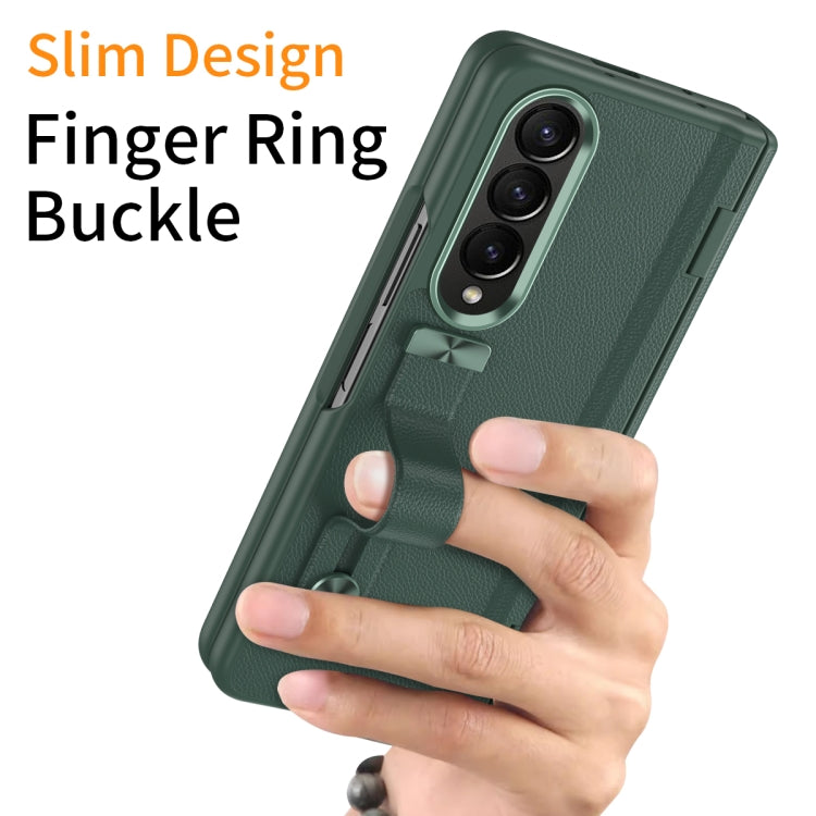 For Samsung Galaxy Z Fold4 Wristband Holder Grain Leather Folding Phone Case(Green) - Galaxy Z Fold4 5G Cases by buy2fix | Online Shopping UK | buy2fix