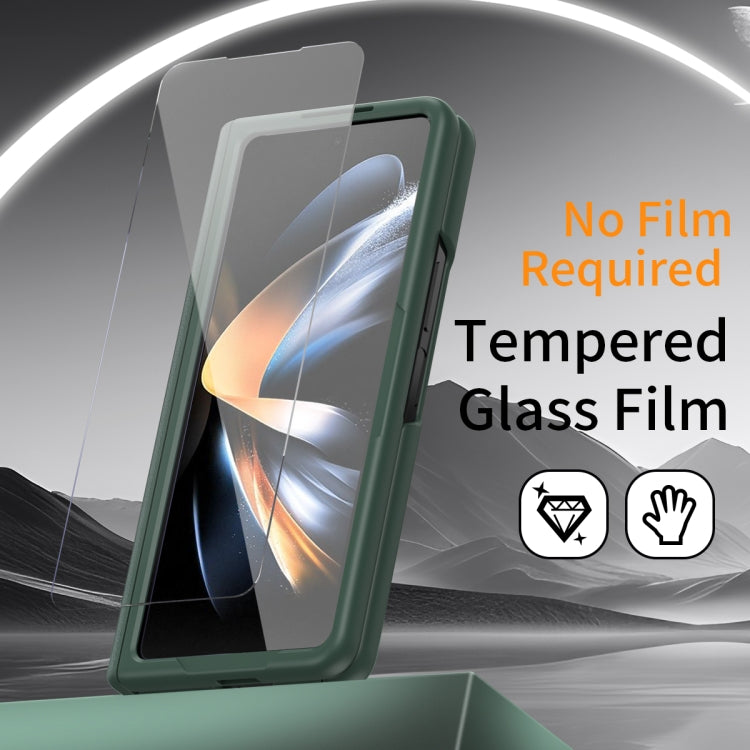 For Samsung Galaxy Z Fold4 Wristband Holder Grain Leather Folding Phone Case(Green) - Galaxy Z Fold4 5G Cases by buy2fix | Online Shopping UK | buy2fix