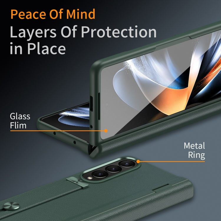 For Samsung Galaxy Z Fold4 Wristband Holder Grain Leather Folding Phone Case(Green) - Galaxy Z Fold4 5G Cases by buy2fix | Online Shopping UK | buy2fix