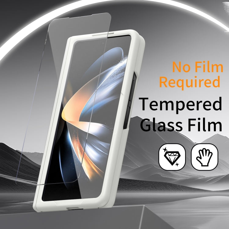 For Samsung Galaxy Z Fold3 5G Wristband Holder Grain Leather Folding Phone Case(White) - Galaxy Phone Cases by buy2fix | Online Shopping UK | buy2fix