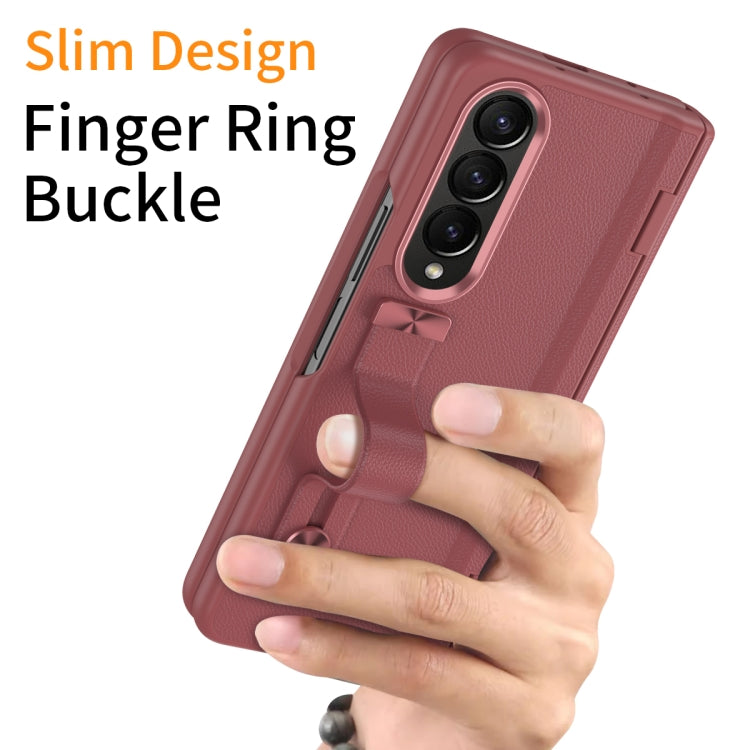 For Samsung Galaxy Z Fold3 5G Wristband Holder Grain Leather Folding Phone Case(Red) - Galaxy Phone Cases by buy2fix | Online Shopping UK | buy2fix