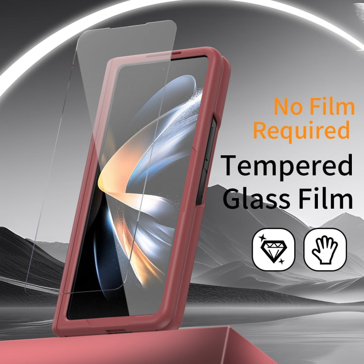 For Samsung Galaxy Z Fold3 5G Wristband Holder Grain Leather Folding Phone Case(Red) - Galaxy Phone Cases by buy2fix | Online Shopping UK | buy2fix