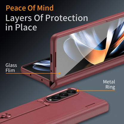 For Samsung Galaxy Z Fold3 5G Wristband Holder Grain Leather Folding Phone Case(Red) - Galaxy Phone Cases by buy2fix | Online Shopping UK | buy2fix