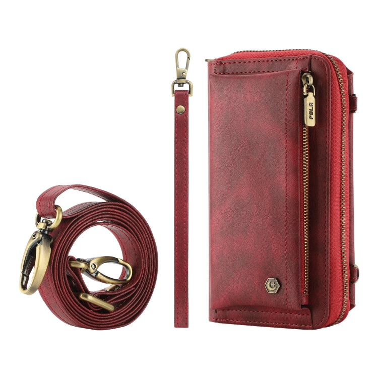 For iPhone 15 Pro Max Crossbody Multi-functional Zipper Wallet Leather Phone Case(Red) - iPhone 15 Pro Max Cases by buy2fix | Online Shopping UK | buy2fix