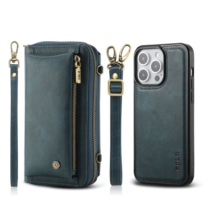 For iPhone 15 Pro Max Crossbody Multi-functional Zipper Wallet Leather Phone Case(Green) - iPhone 15 Pro Max Cases by buy2fix | Online Shopping UK | buy2fix