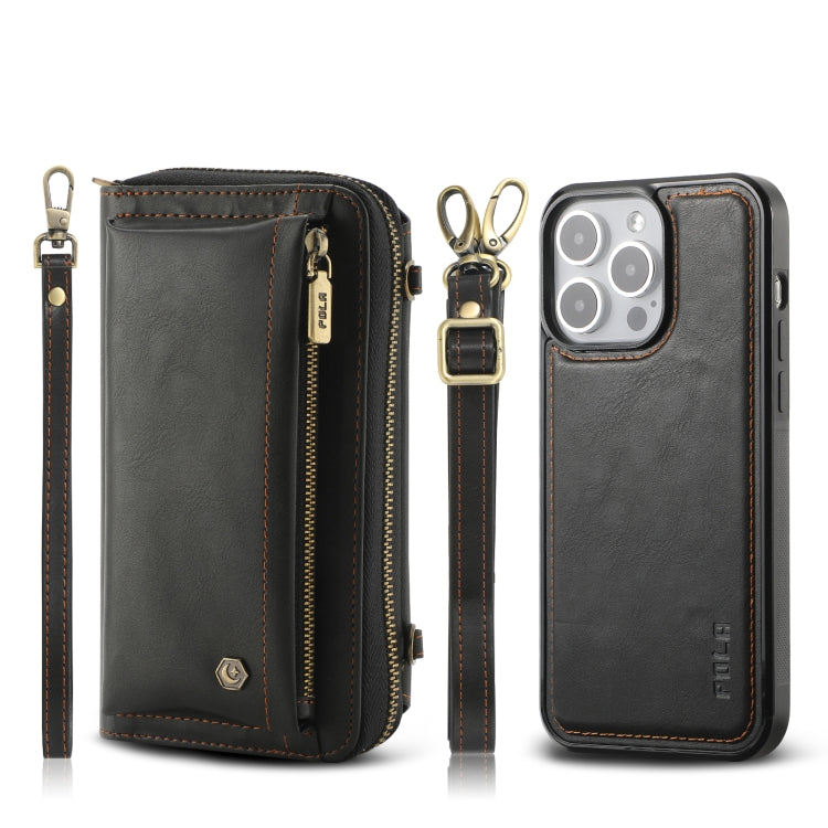 For iPhone 15 Pro Max Crossbody Multi-functional Zipper Wallet Leather Phone Case(Black) - iPhone 15 Pro Max Cases by buy2fix | Online Shopping UK | buy2fix