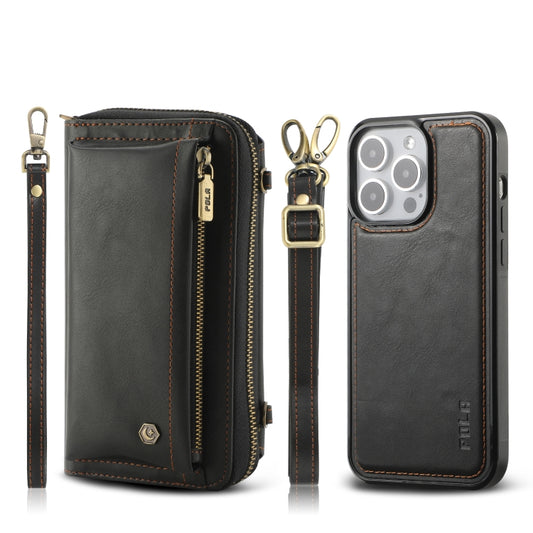 For iPhone 15 Pro Max Crossbody Multi-functional Zipper Wallet Leather Phone Case(Black) - iPhone 15 Pro Max Cases by buy2fix | Online Shopping UK | buy2fix
