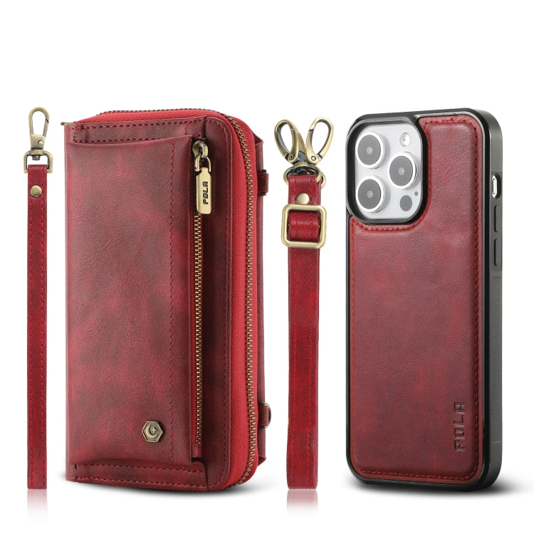 For iPhone 15 Pro Crossbody Multi-functional Zipper Wallet Leather Phone Case(Red) - iPhone 15 Pro Cases by buy2fix | Online Shopping UK | buy2fix