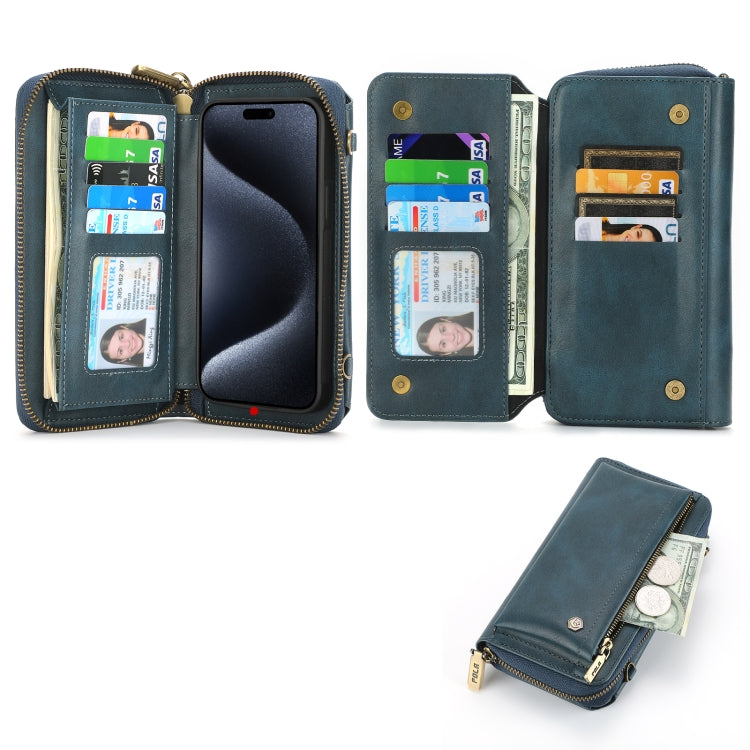 For iPhone 15 Pro Crossbody Multi-functional Zipper Wallet Leather Phone Case(Green) - iPhone 15 Pro Cases by buy2fix | Online Shopping UK | buy2fix