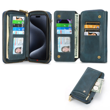 For iPhone 15 Pro Crossbody Multi-functional Zipper Wallet Leather Phone Case(Green) - iPhone 15 Pro Cases by buy2fix | Online Shopping UK | buy2fix