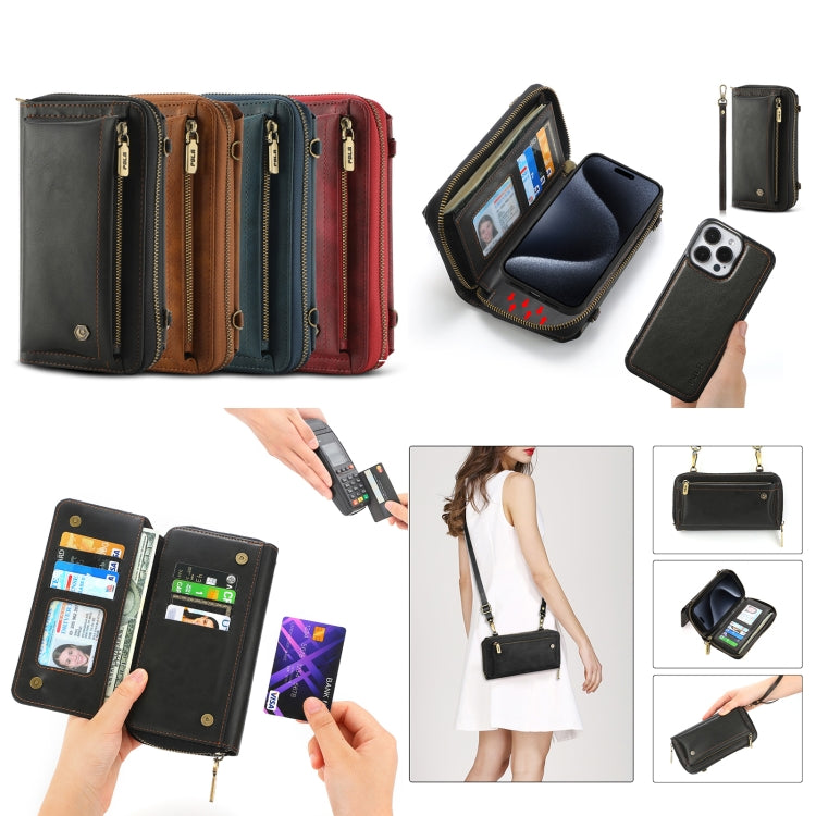 For iPhone 15 Pro Crossbody Multi-functional Zipper Wallet Leather Phone Case(Green) - iPhone 15 Pro Cases by buy2fix | Online Shopping UK | buy2fix
