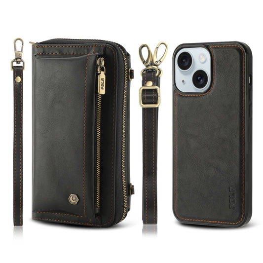 For iPhone 15 Crossbody Multi-functional Zipper Wallet Leather Phone Case(Black) - iPhone 15 Cases by buy2fix | Online Shopping UK | buy2fix