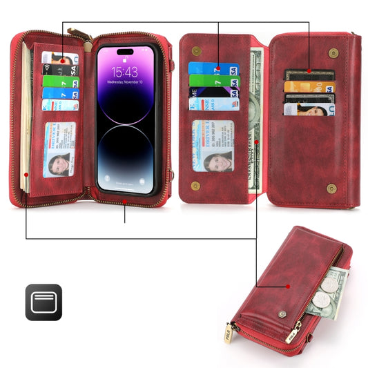 For iPhone 14 Crossbody Multi-functional Zipper Wallet Leather Phone Case(Red) - iPhone 14 Cases by buy2fix | Online Shopping UK | buy2fix