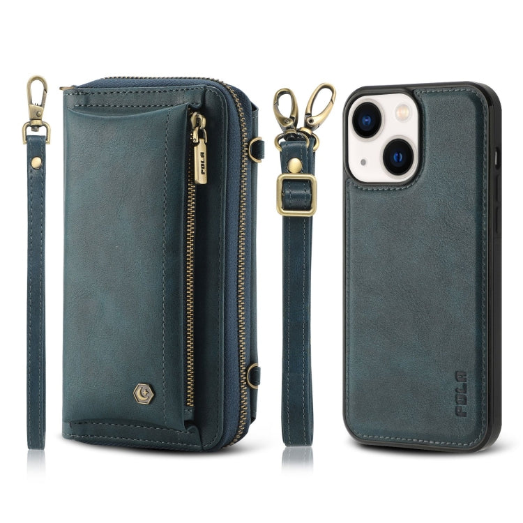 For iPhone 14 Crossbody Multi-functional Zipper Wallet Leather Phone Case(Green) - iPhone 14 Cases by buy2fix | Online Shopping UK | buy2fix