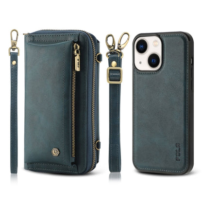For iPhone 14 Crossbody Multi-functional Zipper Wallet Leather Phone Case(Green) - iPhone 14 Cases by buy2fix | Online Shopping UK | buy2fix