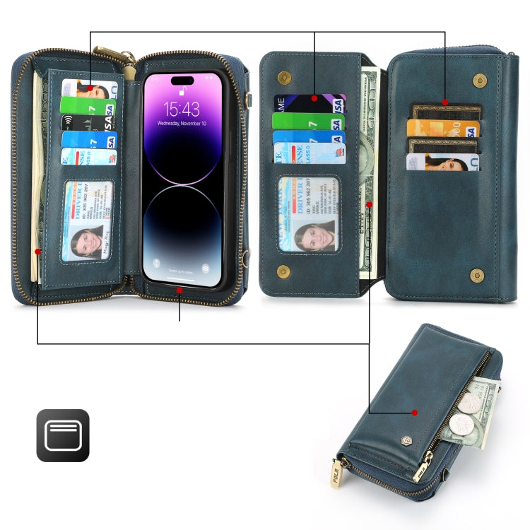 For iPhone 14 Crossbody Multi-functional Zipper Wallet Leather Phone Case(Green) - iPhone 14 Cases by buy2fix | Online Shopping UK | buy2fix