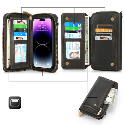 For iPhone 14 Crossbody Multi-functional Zipper Wallet Leather Phone Case(Black) - iPhone 14 Cases by buy2fix | Online Shopping UK | buy2fix