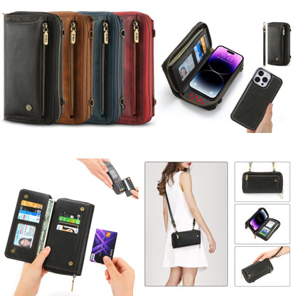 For iPhone 14 Crossbody Multi-functional Zipper Wallet Leather Phone Case(Black) - iPhone 14 Cases by buy2fix | Online Shopping UK | buy2fix