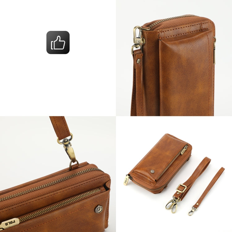 For iPhone 14 Pro Max Crossbody Multi-functional Zipper Wallet Leather Phone Case(Brown) - iPhone 14 Pro Max Cases by buy2fix | Online Shopping UK | buy2fix
